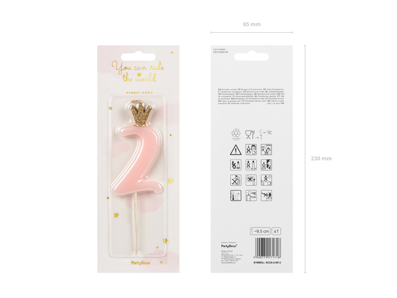 Sünnipäevaküünal number 2, heleroosa, 9,5cm